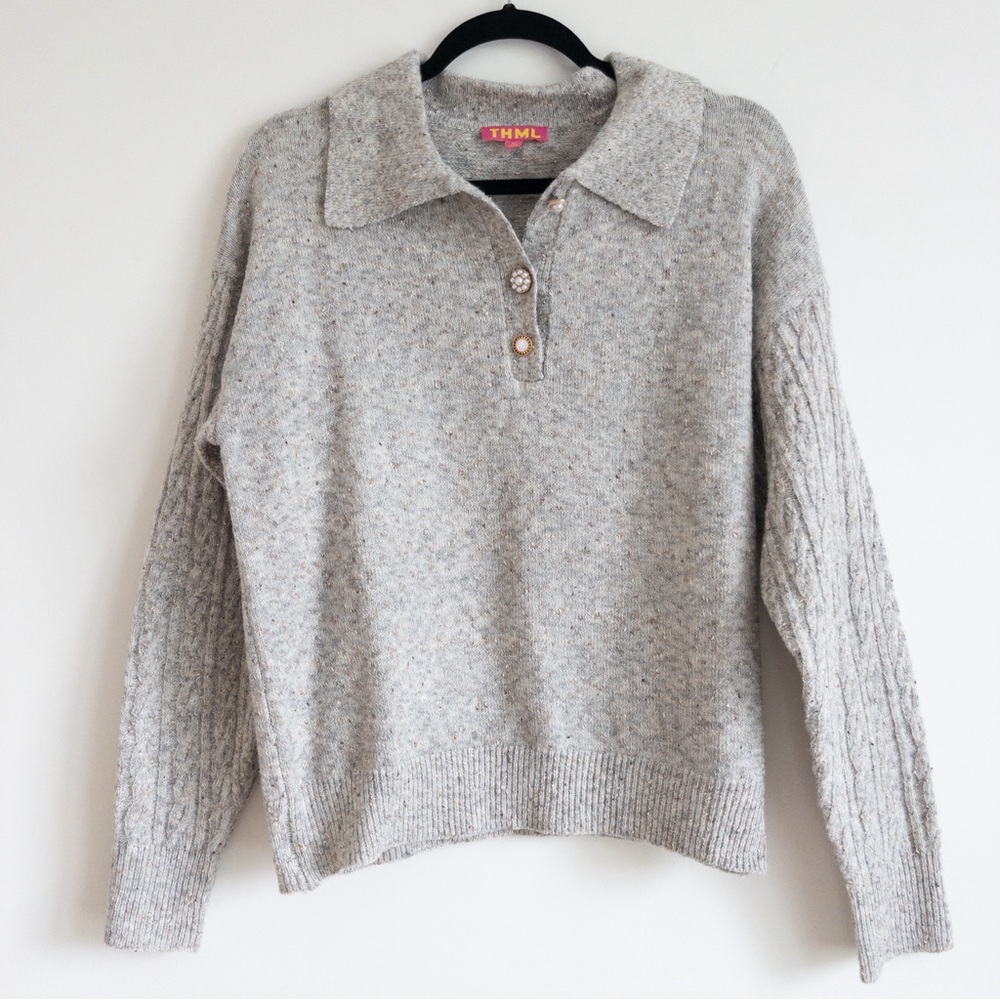 THML Pearl Button Collared Sweater